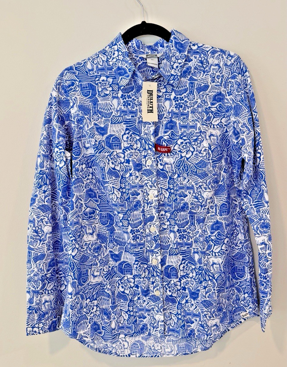 NWT Duluth Button Up Shirt Chick Nic Long Sleeve Chickens Farm 100% Cotton XS
